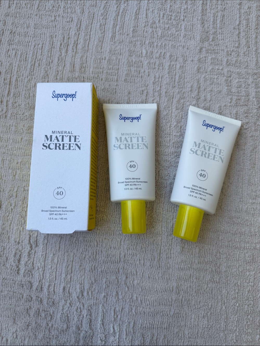 Supergoop! White Tubes with Yellow Caps Mineral Matte Sunscreen SPF 40